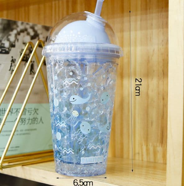 15.2OZ Double Layer Plastic Straw Cup Creative Cylinder Ice Cup Fruit Cold Drinkware