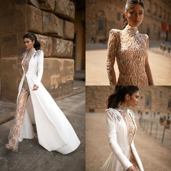 julie vino boho jumpsuit with long jacket high collar lace beads beach wedding dress a e sweep train vestidos de novia