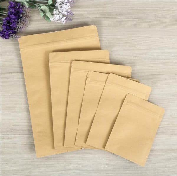20pcs Small Kraft Paper Zip Lock Bag Inner Aluminum Foil Pouch Reusable Flat Packaging Zipper Bag