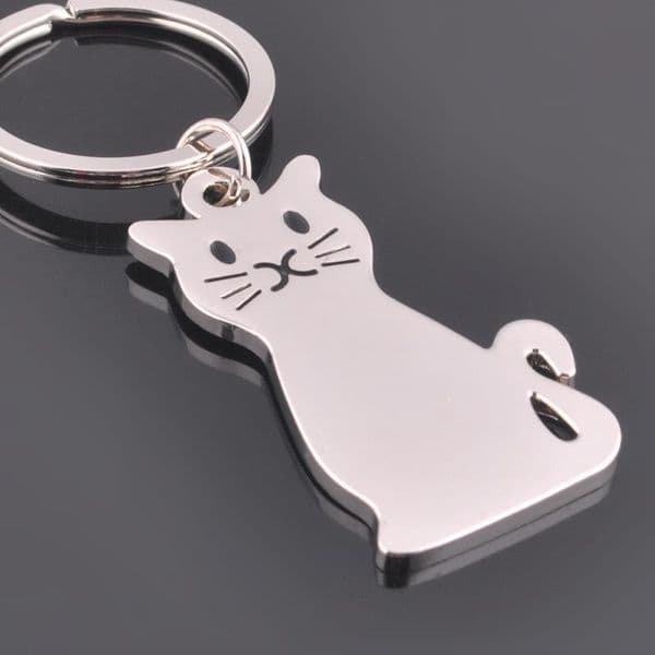 10pcs/Lot Metal Cat Keychains Rings Animal Key Chains Car Key Holder Pendant Women Bag Charms Key Rings Silver Color