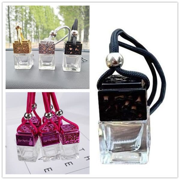 Perfume Bottle Cube Car Hanging Rearview Ornament Air Freshener For Essential Oils Diffuser Fragrance Empty Glass Bottles B2