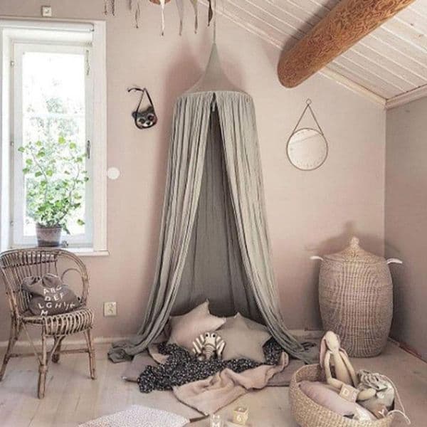 Living Room Kids Bedding Round Dome Bed Canopy Cotton Linen Mosquito Net Curtain for Children Girl Room Comfort Decor