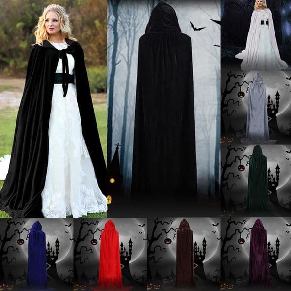 2026 New Halloween Hooded Cloak Velvet Witches Princess Death Long Cape For Women Men Adult Kids Cosplay Costumes Party Props Outwear Fancy