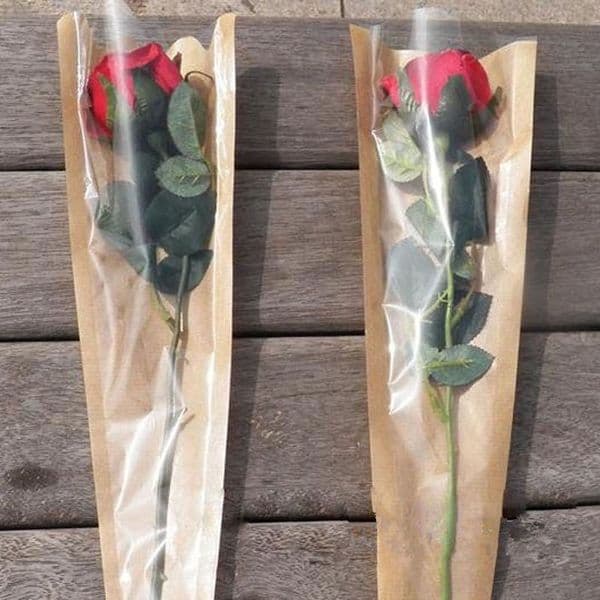 Single Rose Flower Wrap Cellophane Gift Packing Bag High-grade Retro Kraft Paper Gift Flowers Wrapping Bag QW9729