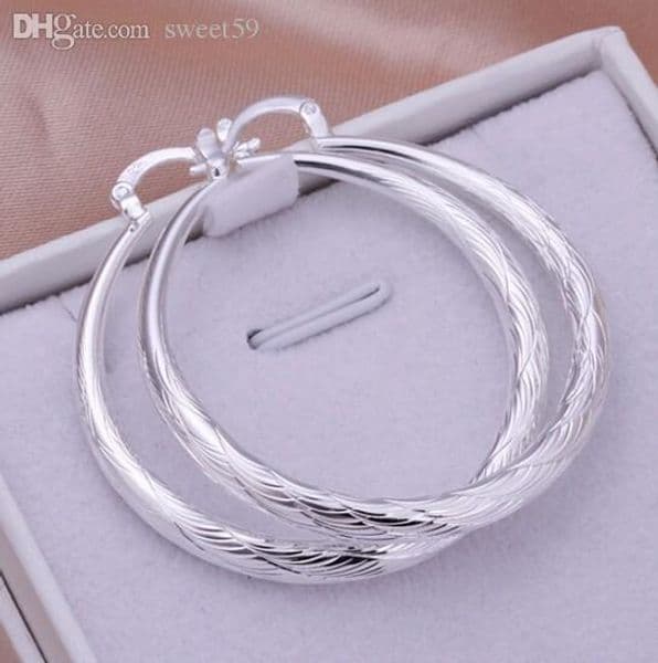 Wholesale-New Fashion Women Jewelry Stylist 925 Sterling Silver Round Big Large Hoop Huggie Loop Earrings