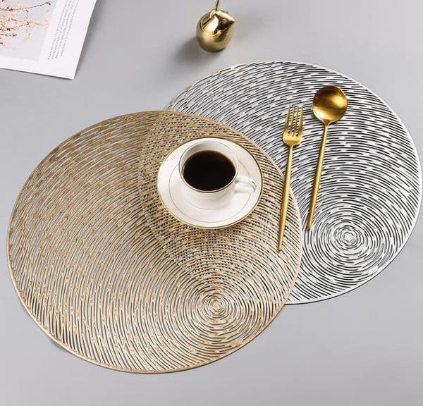 Round PVC Hollow Mesh Net Anti-Slip Pad Coaster Dining Table Heat Insulation Place Mat Decor Placemats Heat-Resistant Washable Non Slip 38cm