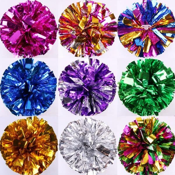 Compeon Cheerleading Pom Poms wer Ball Metallic Foil And Plastic Ring Handheld Cheer Dance Sport Supplies Party Decor 20 Colors