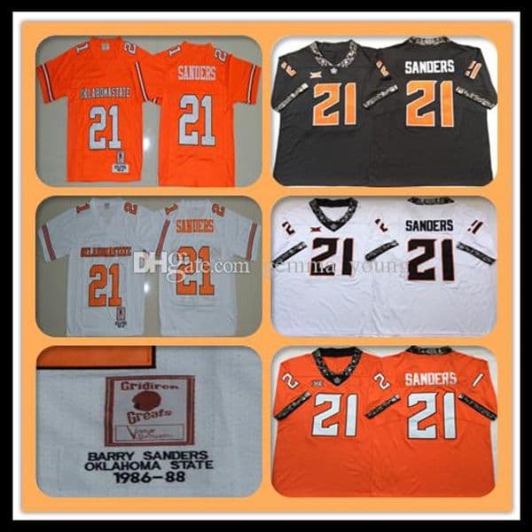 Men 1986-1988 Retro NCAA Oklahoma State OSU 21 Barry Sanders College Football Jerseys Stitched Orange Black White