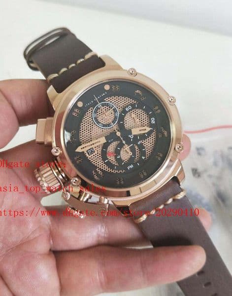atest version High Quality 48 mm Quartz Chronograph chimera U-51 Rose gold gray Dial Leather strap Sapphire Mirror fashion men watch
