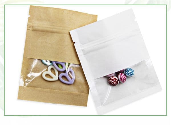 wholesale Kraft Paper with Clear Window Food Storage Bag Resealable Proofing Pouches Smell Proof Sample Stuff Tea Coffee Packet