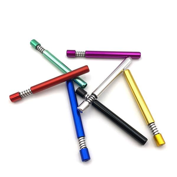 Portable 82mm Aluminum Alloy One Hitter Pipes Snuff Snorter sniffer Smoking Pipe with Spring Mini Metal Straw Nasal Dispenser Tube