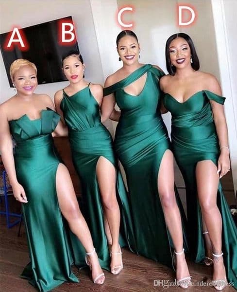 Modest Simple Sexy Bridesmaid Different Styles Ruched High Side Split Long Maid of Honor Gowns Wedding Guest Dresses