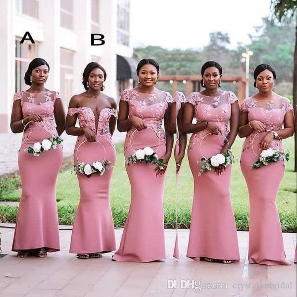 New Cheap Dusty Pink Mermaid Bridesmaid Dresses Off Shoulder Sheer Neck Lace Appliques Floor Length Plus Size Sexy Party Maid Of Honor Gowns