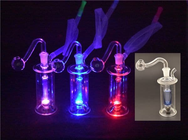 high quality Mini LED Glass oil burner Bong Water Pipes Inset Stereo Perc Portable recycler Hookahs Bubbler bong with oil burne pipe