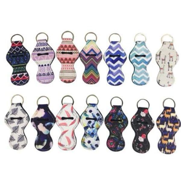 61 Colors Pattern Neoprene Chapstick Holder Lip Balm Key Chain Sleeves Dye Prints Lipstick Cover Keychains Key Chain Party Favors WY099