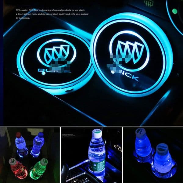 2pcs LED Car Cup Holder Lights for , 7 Colors Changing USB Charging Mat minescent Cup Pad, LED Interior Atmosphere Lamp