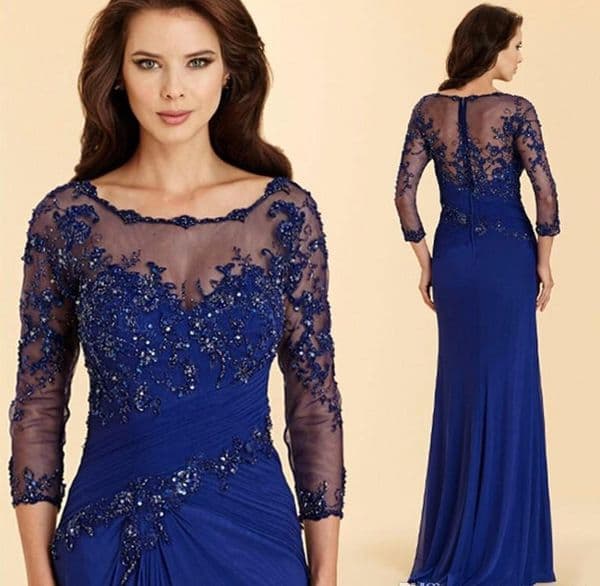 Vintage Royal Blue Pleats Mother Of The Bride Dress High Quality Applique Chiffon Prom Party Dress Formal Event Gowns Evening Dress