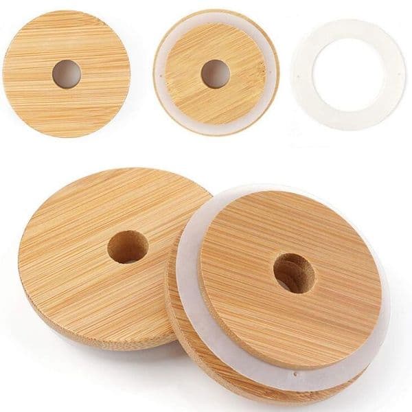 Cap Lid Mason Lids Reusable Bamboo Caps Tops With Straw Hole And Silicone Seal For Masons Canning Drinking Jars Top B2