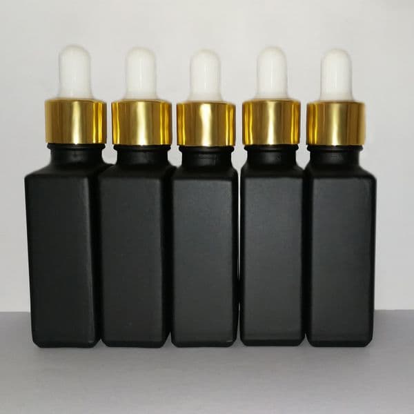 Wholesale 30Ml Black Frosted Glass Reagent Pipette Dropper Bottles Square Essential Oil Perfume Oils E Liquid Bottle With Gold Cap