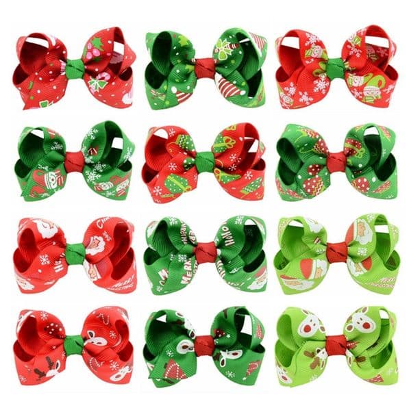 Christmas Bows Hair Clips Girls Grosgrain Ribbon Bowknot Hair Pin Xmas Barrettes Headwear Hair Accessories 12 Designs Optional DW4599