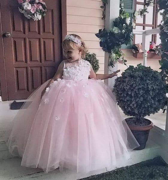 Puffy Tulle Flower Girl Dress with Handmade Flowers Beading For Special Occasion Zipper Back Custom Made Kids Pageant Gowns