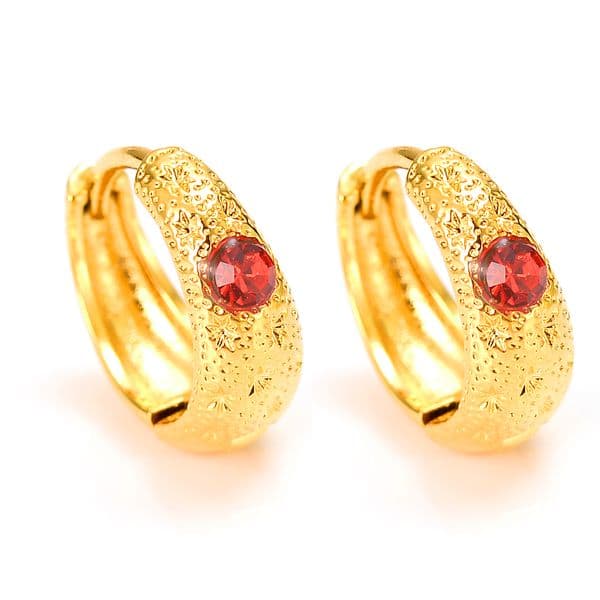 Red Zircon earring Luxury Lovely Kid Girls Security Safety CZ Princess Solid Gold GF crystal Fine earrings Jewelry gifts women
