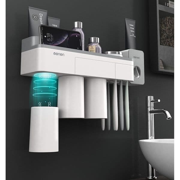 Magnetic Toothbrush Holder with Toothpaste Squeezer with Cups for 2/3Persons in Bathroom Storage Rack Nail Free Mount Y200407