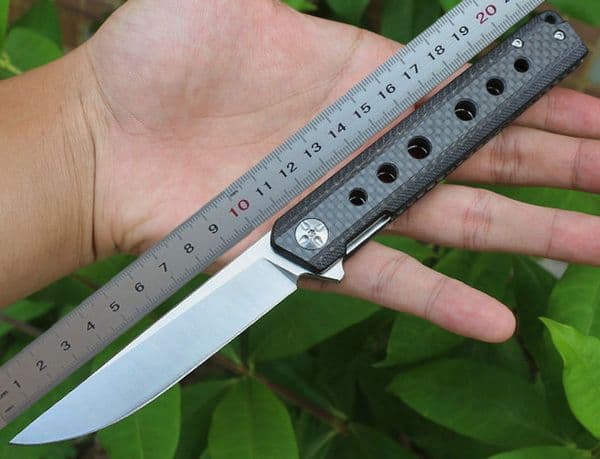 High Quality Ball Bearing Flipper Folding Knife D2 Satin Drop folding knife Point Blade Black Carbon Fiber Handle EDC Pocket Knives Gift Knife