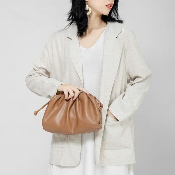 38cm Big Leather Pouch Handbag Women Soft High Quality Fashion Luxury Designer Clutch Bag Lady Large Ruched Cloud Shoulder Bag