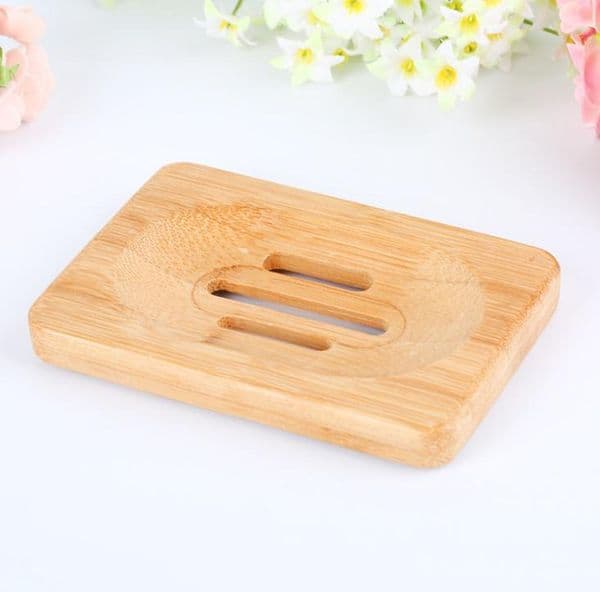 100PCS Natural Bamboo Wooden Soap Dish Wooden Soap Tray Holder Storage Soap Rack Plate Box Container for Bath Shower Bathroom SN564