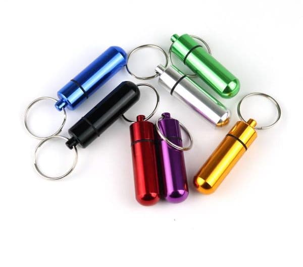 Travel Aluminum Alloy Waterproof Pill Box Case Keyring Key Chain Storage Organizer Bottle Holder Container Keychain
