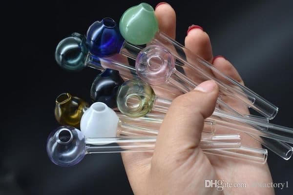 cheap mix colorful Pyrex Glass Oil Burner Pipe smoking Oil Burning Tube Pipe Glass Nail Pipe