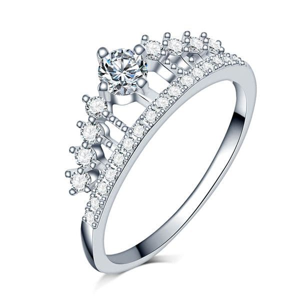 Fashion Design full Clear A+ zircon stone Princess Queen silver color Crown Ring engagement Cocktail alliance girls