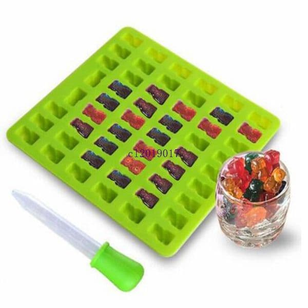 hot 4 Color 53/50 Cavity Silicone Gummy Bear Chocolate Mold Candy Maker Ice cube Tray Jelly Moulds with free dropper