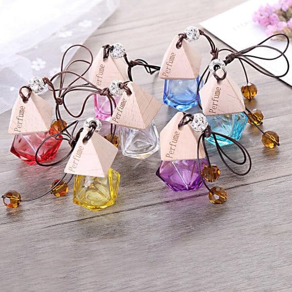 Car Perfume With Wood Cap Hanging Rearview Ornament Air Freshener For Essential Oils Diffuser Refillable Empty Glass Bottle B2