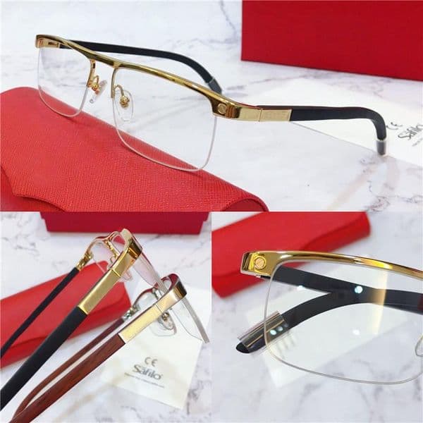 Hot selling glasses frame half frame metal frame wood legs optical glasses men classic business models 8200980
