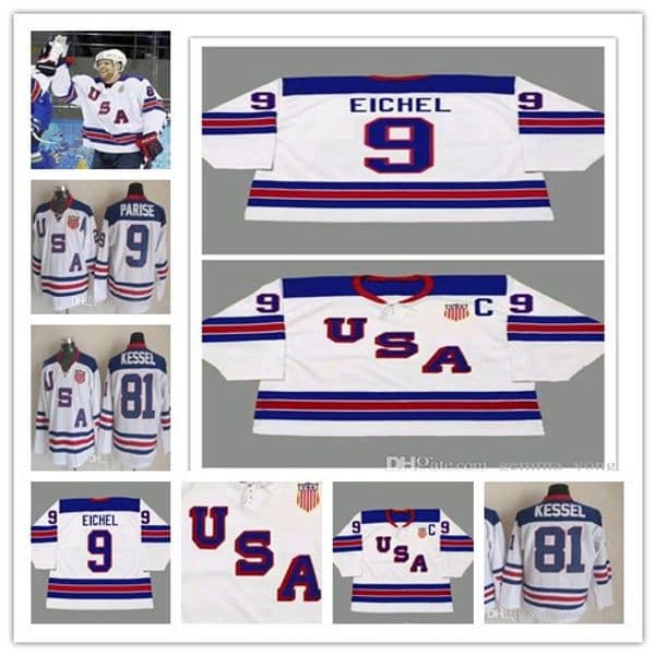 Embroideried Cheap Men's Customized 2014 USA Retro Vintage Hockey Jerseys 9 JACK EICHEL All Stitched Sports Uniforms High Quality