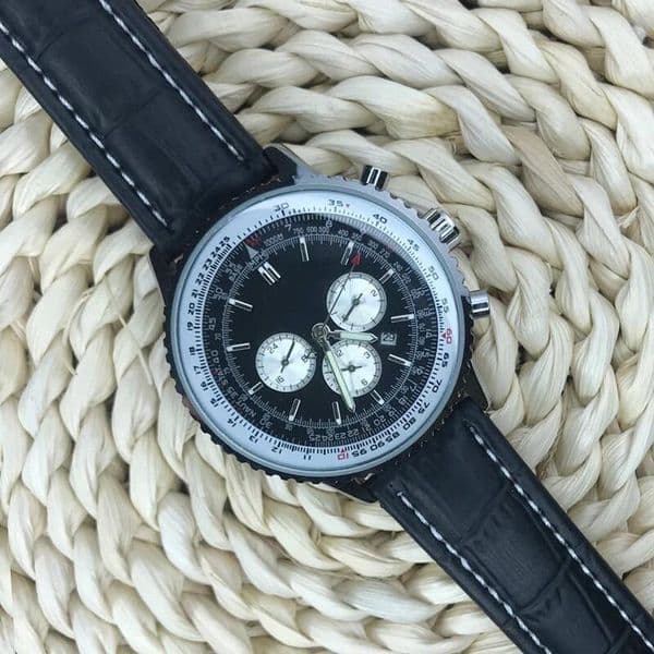 Watch men 1884 46mm Automatic machinery Self-wind sweeping movement all sub dials working with buttons leather strap No battery