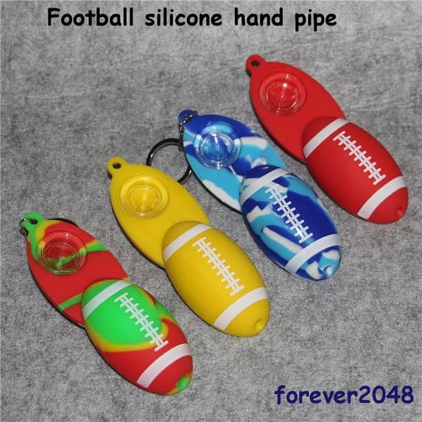 Football Silicone Tobacco Pipe Smoking Pipes Unbreakable Dry Herb Silicon Hand Pipes With Glass Bowl + keychain