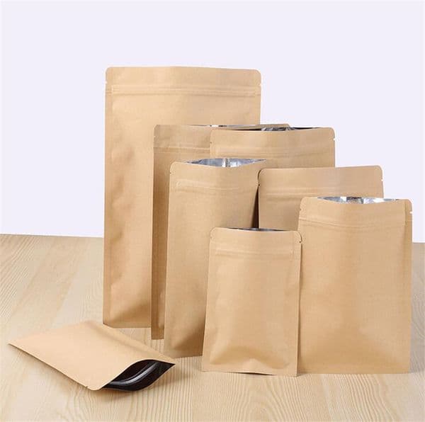 11 Sizes Zipper Brown Stand Up Kraft Paper Aluminium Foil Pouch Resealable Zip Lock Grip Seal Food Grade Bag B2