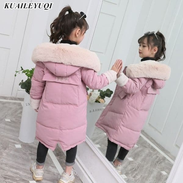 2019 New Fashion Girls clothing Winter Warm down Cotton Jackets Children Fur Collar Coats Girl Thickening Hooded kids Clothes MX191030