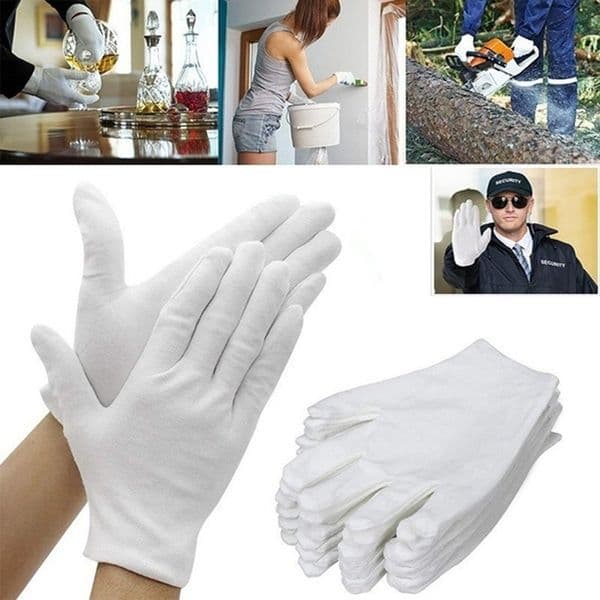 12pcs Soft White Cotton Gloves Garden Housework Protective Glove Inspection Work Wedding Ceremony Gloves Antistatic Reusable Wash