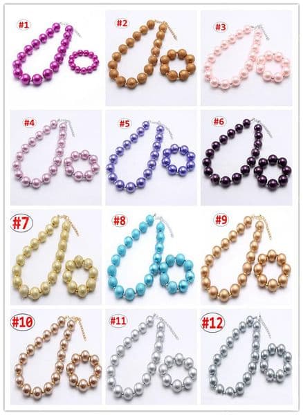 32Colors Girl Necklace bracelet 2pcs Set Candy Color bubble pearl beads Kids Children Girl birthday Gift