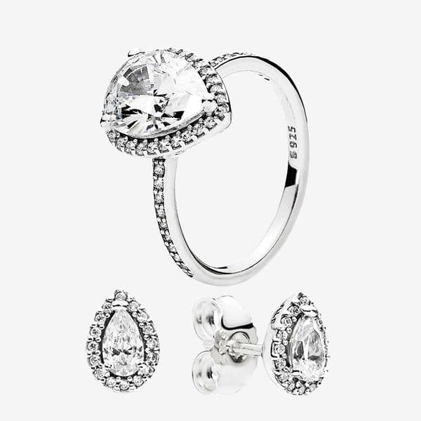 Authentic 925 Silver Teardrop RING & EARRING Set Crystal Diamond designer rings Women Wedding Party Jewelry Set Luxurious earrings with Retail Box wholesale