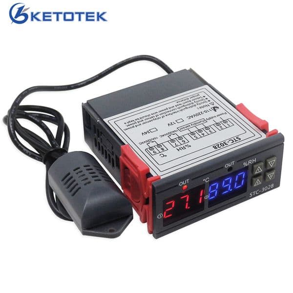 STC-3028 DC 12V Dual Digital Thermostat Hygrostat Relay Temperature Humidity Controller Regulator Thermometer Hygrometer Control Switch
