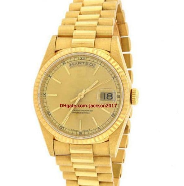 High Quality Wristwatches Mens watch President Yellow Gold Champagne Roman Index 18238