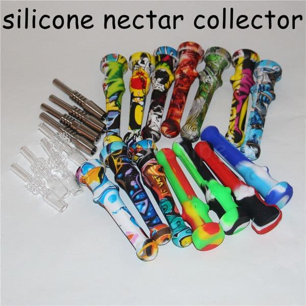 Silicone Nectar With Quartz & Titanium Tips Hookahs Suck In Mouth 14mm Silicon Nectar for Glass Water Bongs