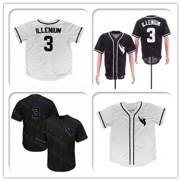 Custom Men's Women Youth Kids 3 ILLENIUM Jersey White Black Stitched Crew-Neck Baseball Jerseys Cheap Mix Order Size S-4XL