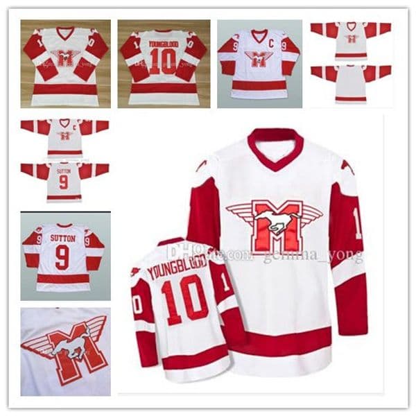 Cheap Men's 10 Dean Youngblood Hamilton Mustangs Moive Ice Hockey Jerseys 9 SUTTON All Stiched Uniforms Fast Shipping High Quality White