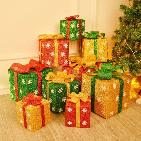 Christmas Gift Box Glitter Sequins Snowflake Christmas Gift Packing Box Tree Showcase Ornament Christmas Decoration Supply